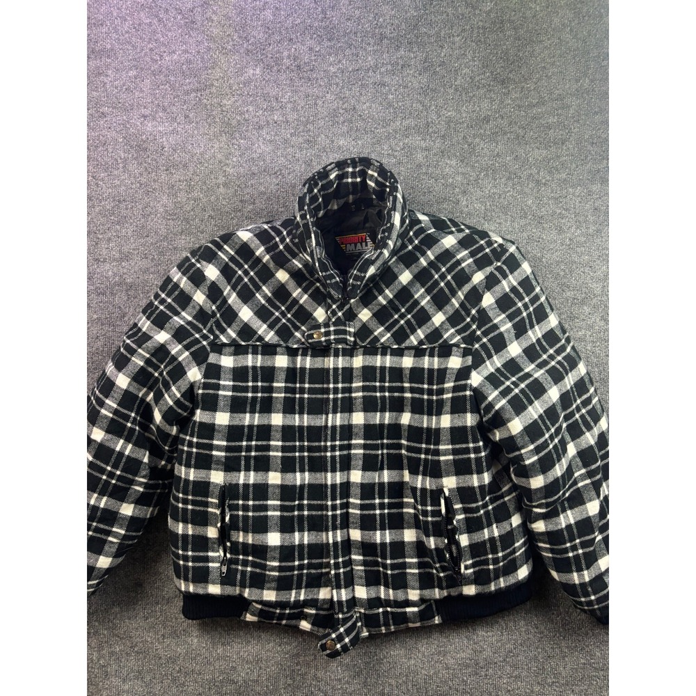 Priority Male Bomber Jacket Mens XL Black White Plaid Insulated Full Zip Coat